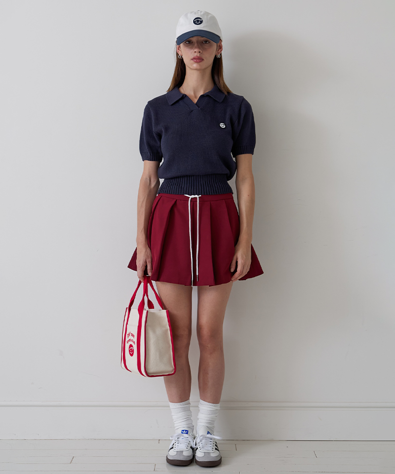 PIV'VEE Drawstring Pleated Mini Skirt - Wine Red
