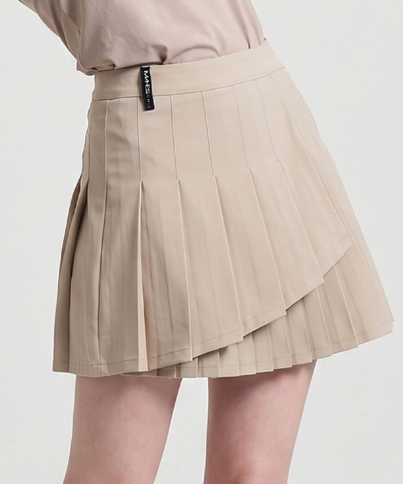Women's Transitional Double Pleated Wrap Stretch Skirt - Beige