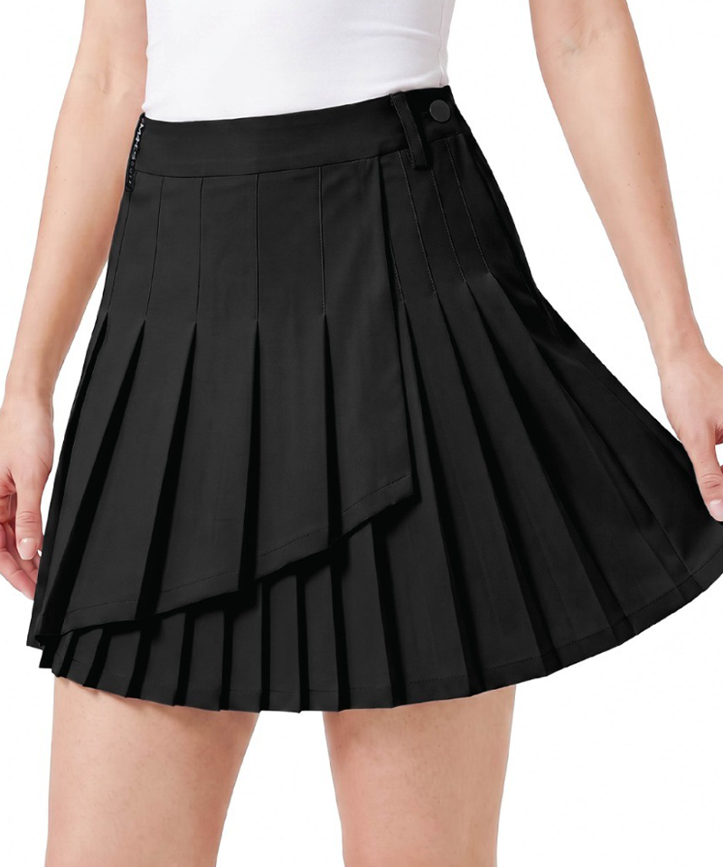 Women's Transitional Double Pleated Wrap Stretch Skirt - Black
