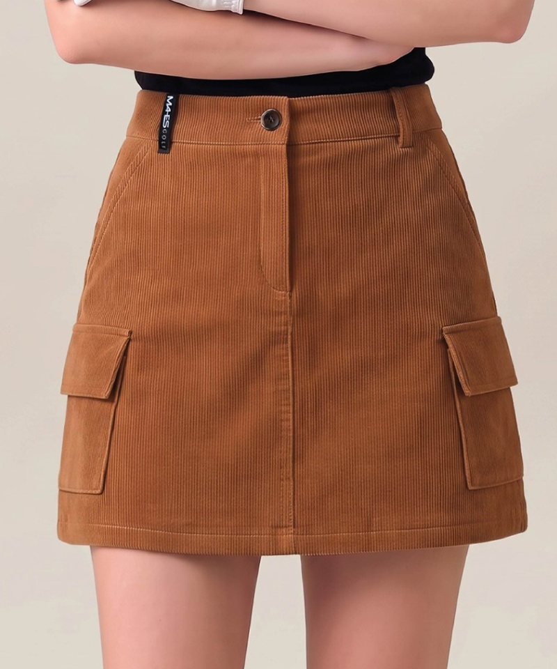 Women's Fine ribbed stretch cargo pocket corduroy skirt - Camel