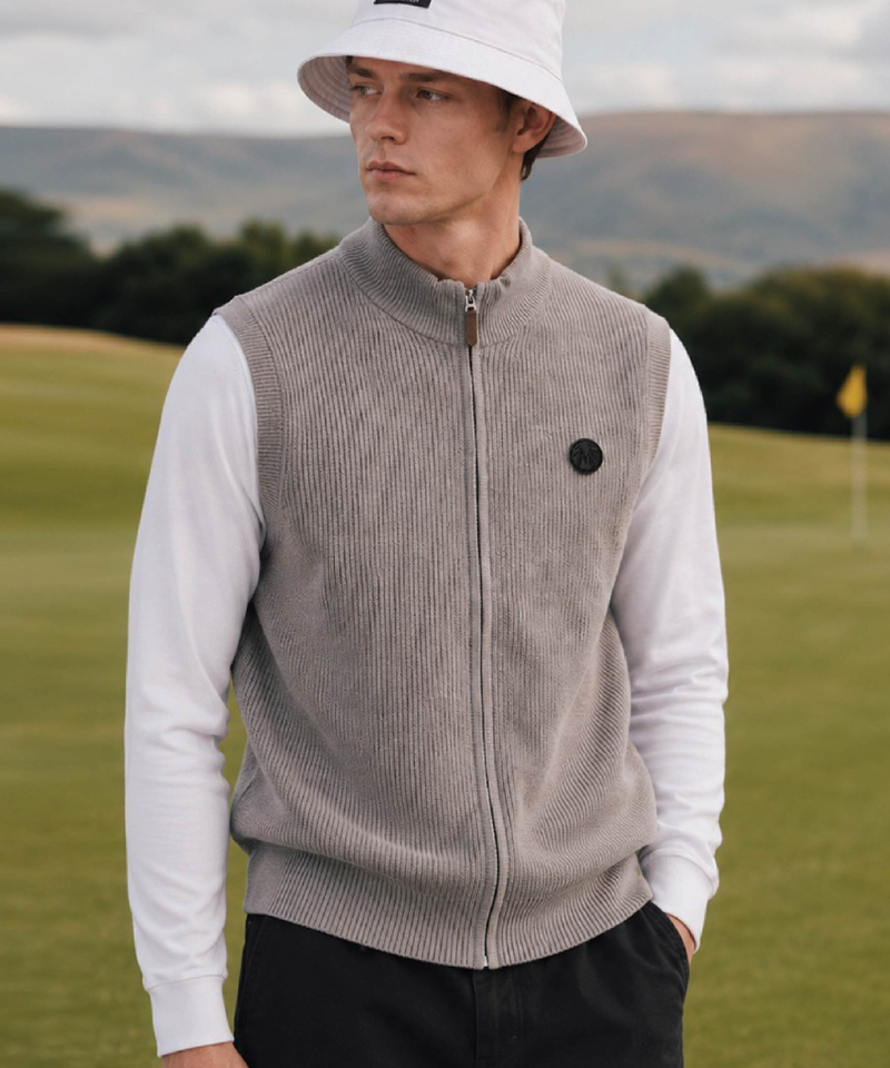 Men's Cashmere Blending Warm-up Blouson Vest - Grey