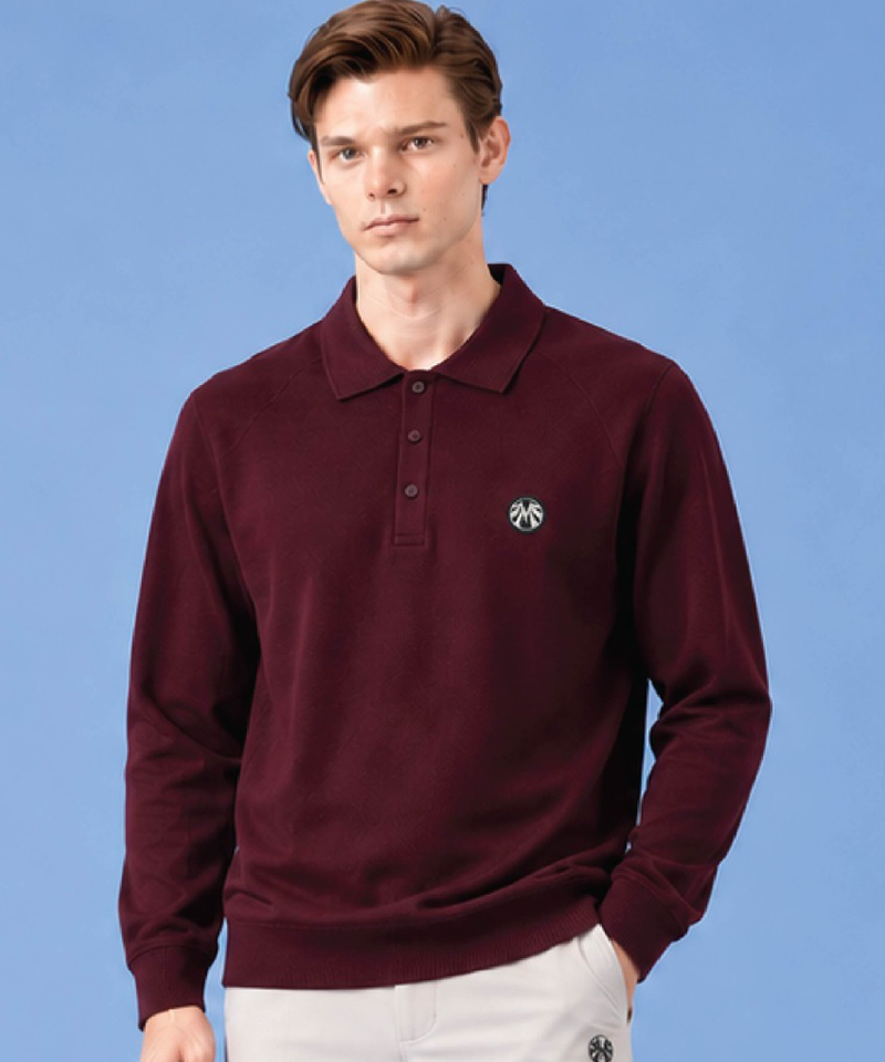 Men's Brushed Spandex Blouson Collared Knit - Wine
