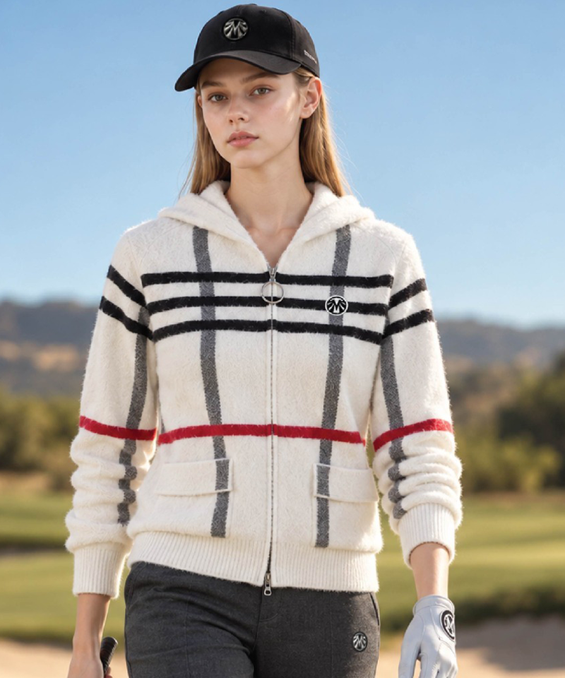 Women's Mohair Knit Hooded Blouson Jacket - Ivory