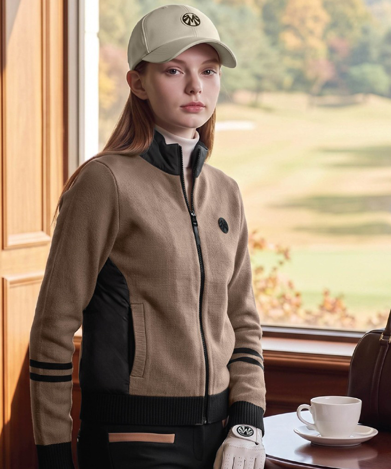 Women's Cashmere Knit Padded Swing Jacket - Brown