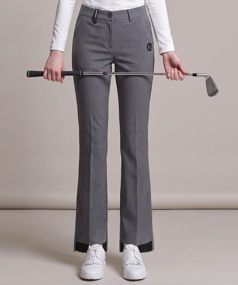 Women's Brushed Spandex Asymmetrical Slit Bootcut Pants - Charcoal Gray