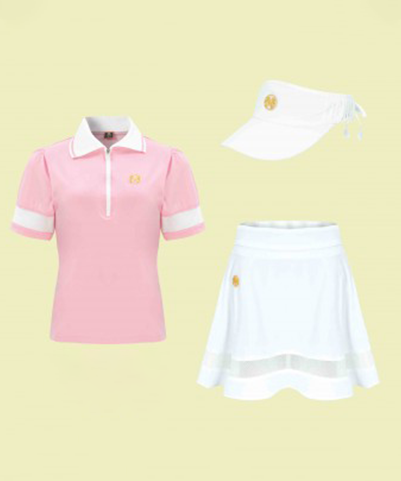 Signature Gold Label Wind See-through All-Outfit Set (Top + Bottom + Visor) - Pink