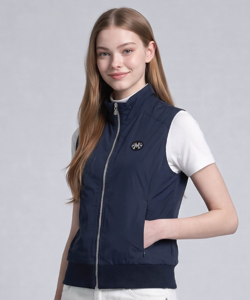 Transitional Wind Vest with Blouson Fit that Covers Curves - Navy