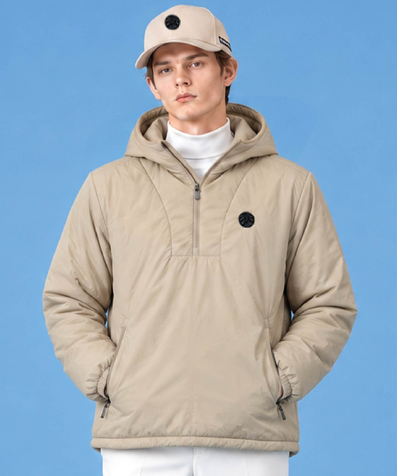 Men's Padded Hooded Anorak Jumper - Beige