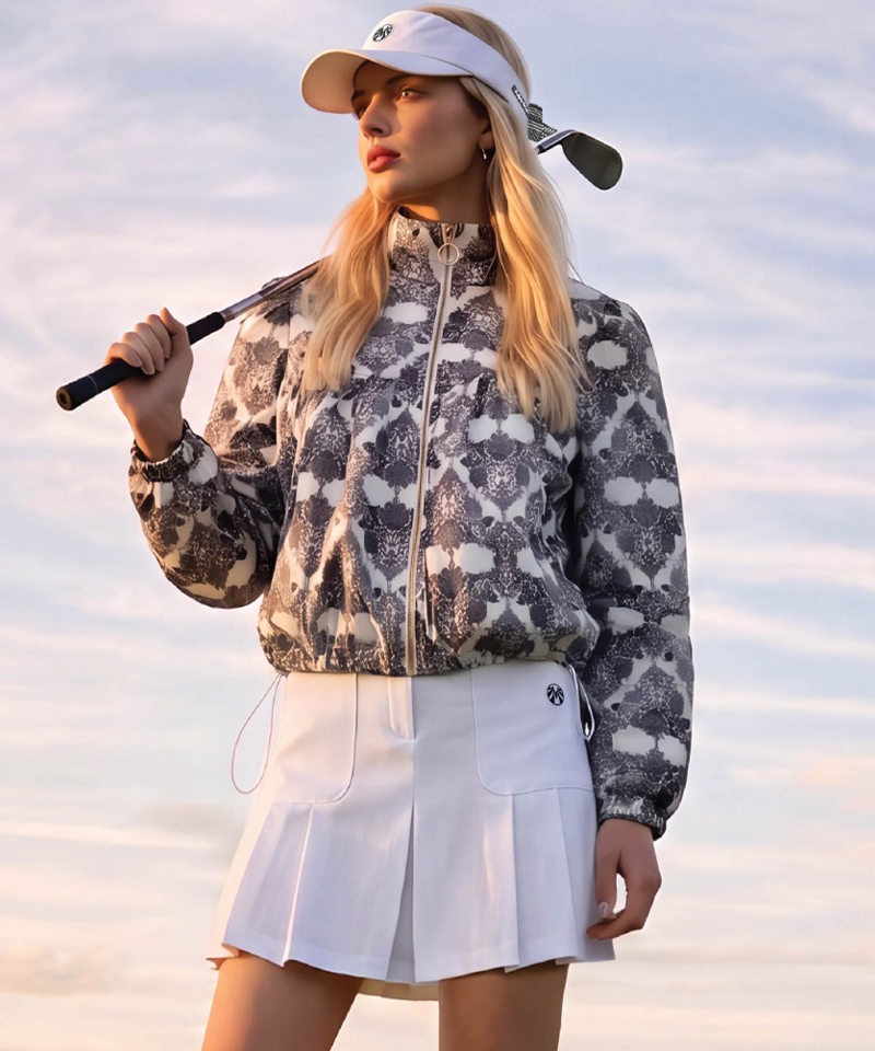 Transitional Wind Jacket and Pleated Skirt Set (Top + Bottom) - White