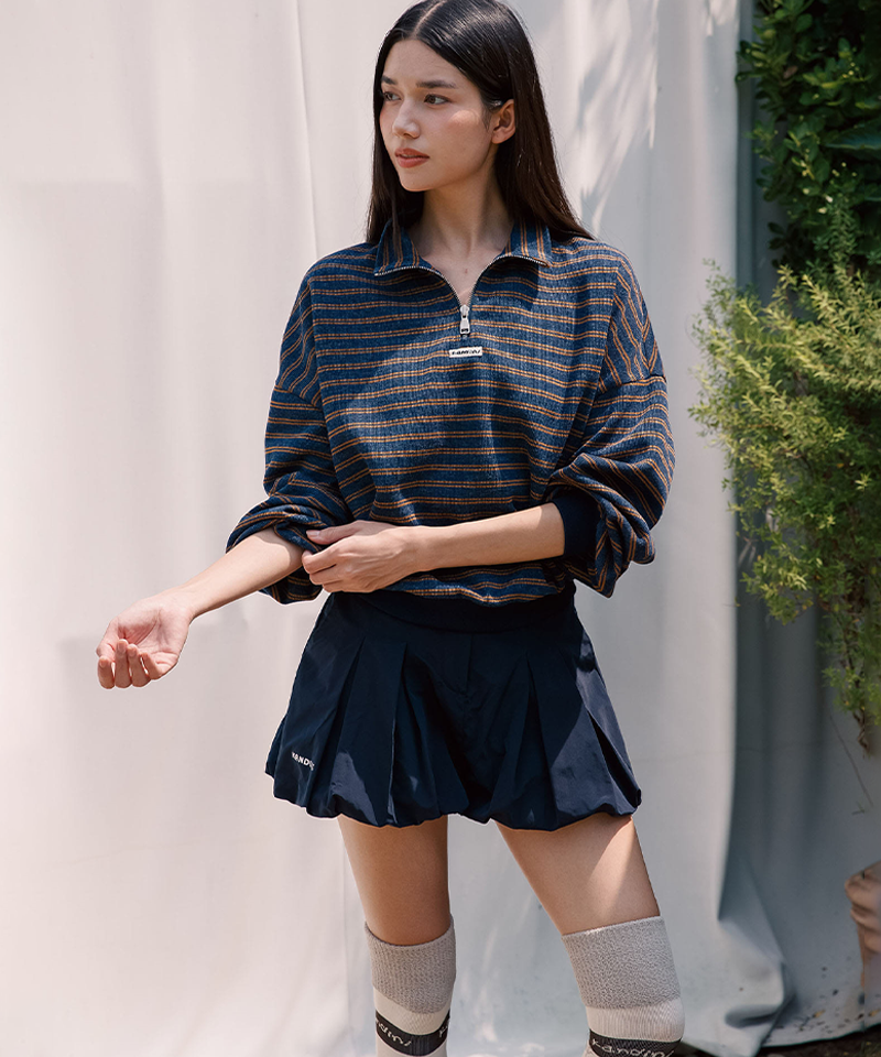KANDINI Knit-Like Stripe Half Zip - Navy