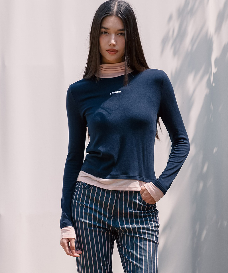 KANDINI Layered High-Neck Top - Navy