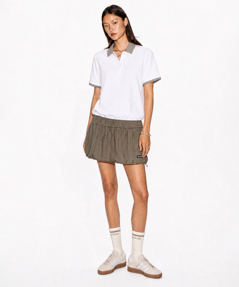 Monday Flow Color Block Volume Collar Top - White