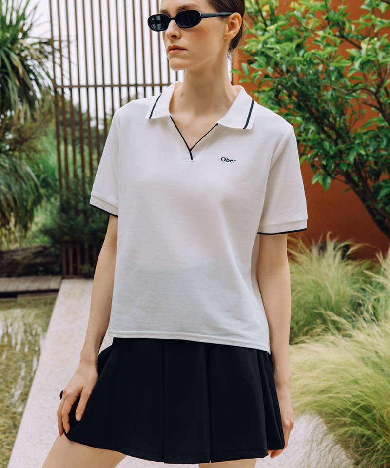 OBER Golf Classic Color Block PK Top - White