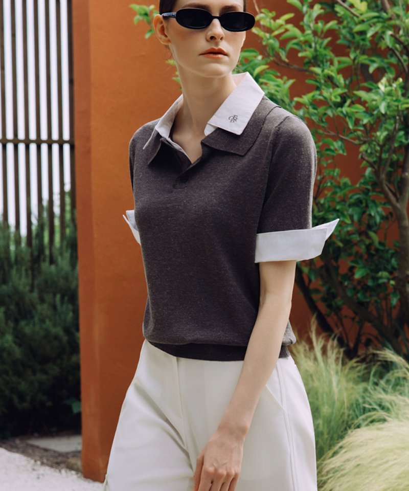 OBER Golf Classic Combination Knit Polo Top - Gray
