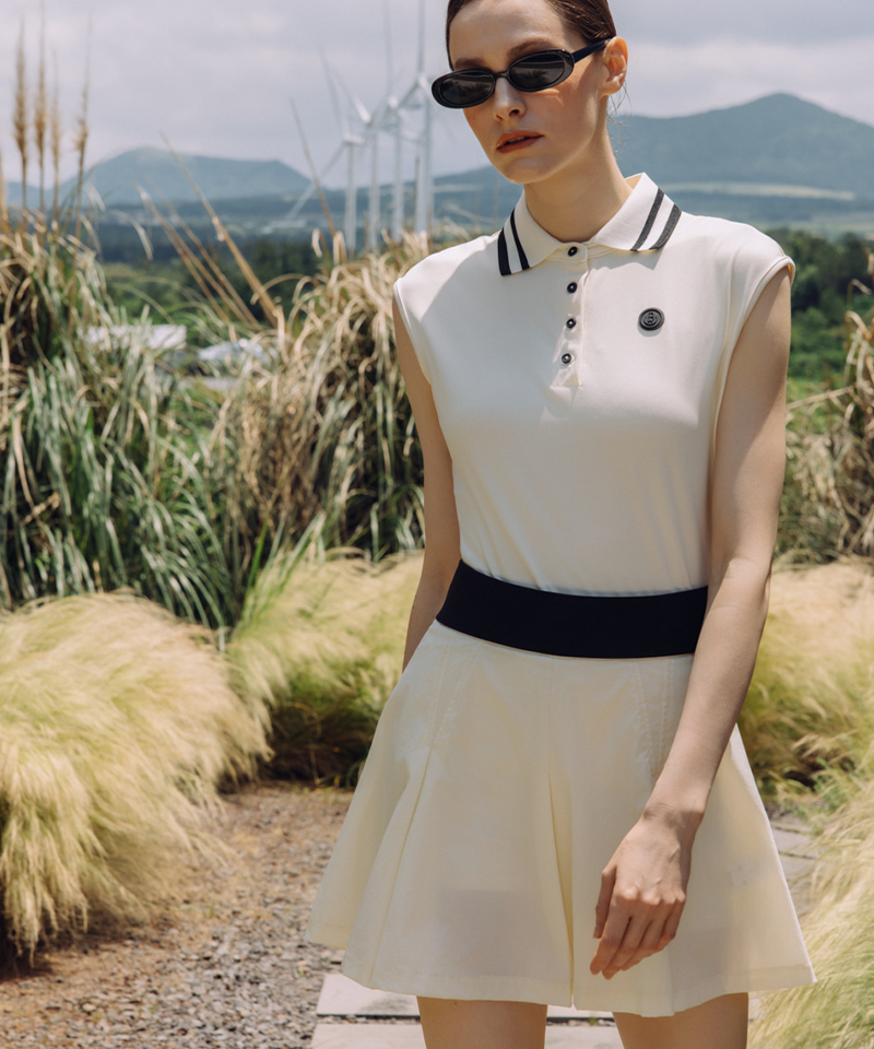 OBER Golf Essential Cap Sleeve Polo Top - Cream