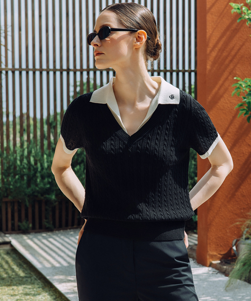 OBER Golf Layered cable knit - Black
