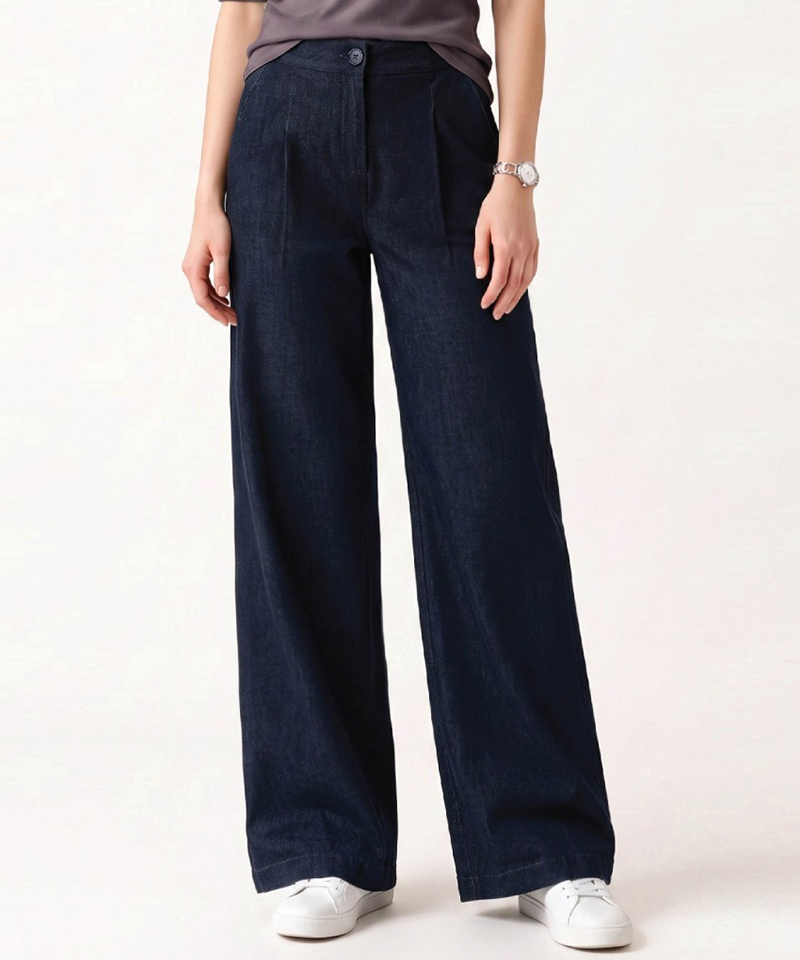 Women's Like Denim Spandex Semi-Wide Fit Pants - Denim Navy
