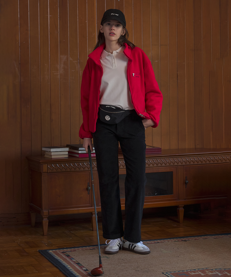 PIV'VEE Giant Smiley Fleece Zip-up Jumper - Cherry Red