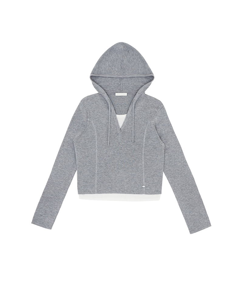 PIV'VEE Layered Hooded Knit Top - Heather Gray