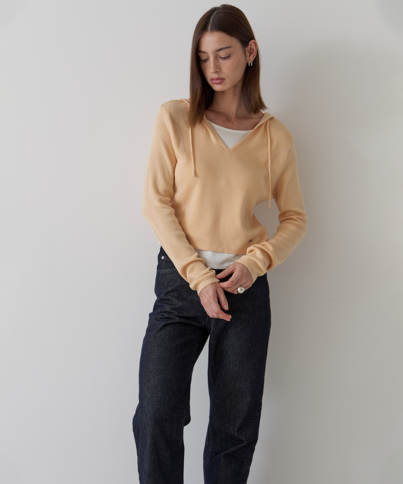 PIV'VEE Layered Hooded Knit Top - Peach Salmon