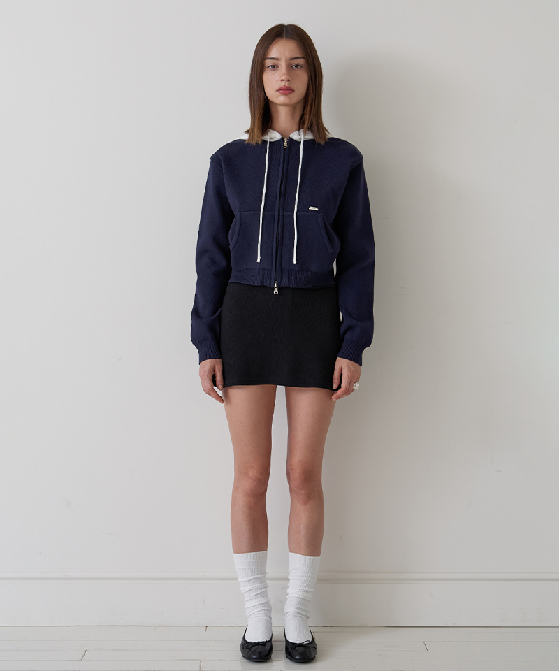 PIV'VEE Two-tone Hooded Knit Zip-up Jumper - Ocean Navy