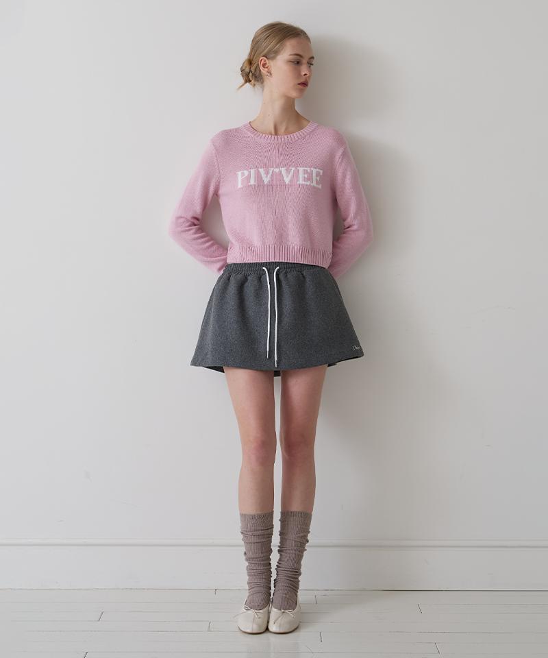 PIV'VEE Wool Blend Drawstring Mini Skirt - Fuzzy Charcoal