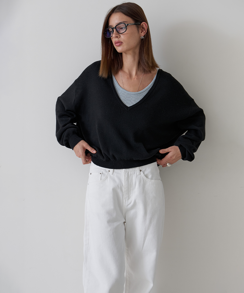 Piv'vee Deep V Neck Knit Top - Ebony Black
