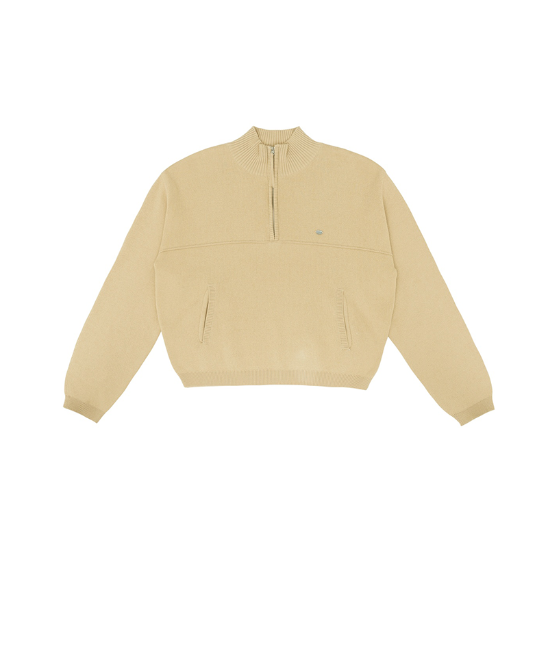 Piv'vee Half Zip-up Knit - Milk Tea Beige