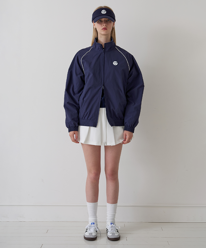 Piv'vee Smiley Patch Blouson Zip-up Jumper - Ocean Navy