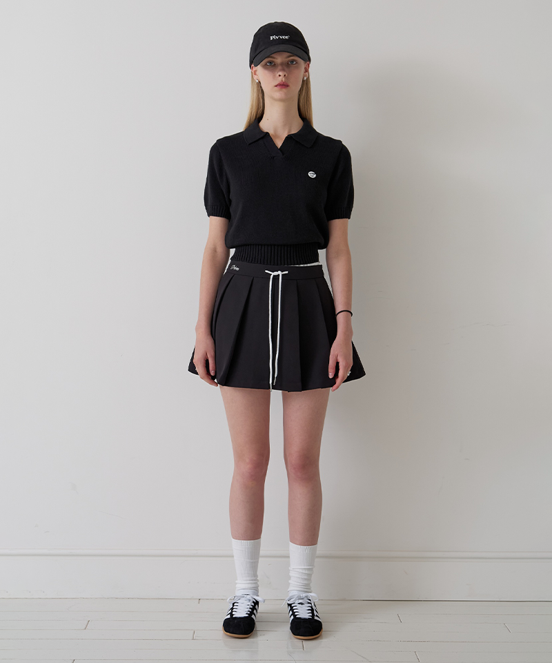 Piv'vee Smiley Patch Short Sleeve Knit Top - Ebony Black