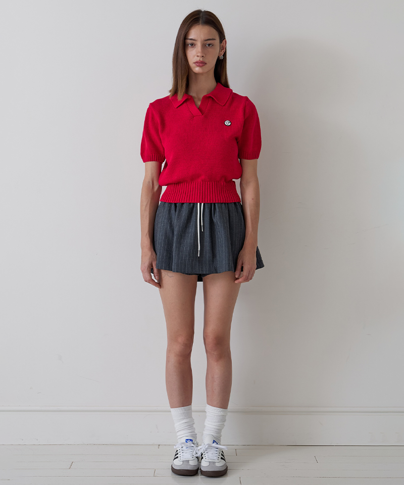 Piv'vee Smiley Patch Short Sleeve Knit Top - Wine Red