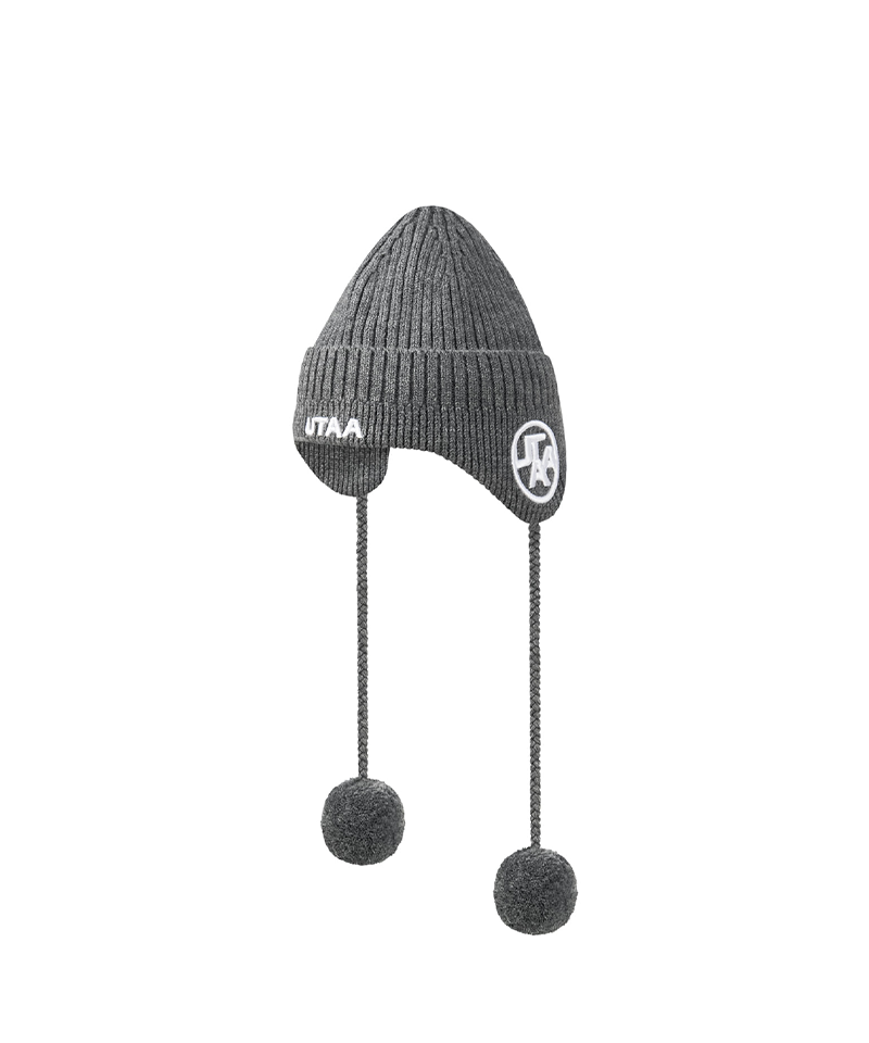 UTAA Embelm Earflap Knit Beanie - Melange Gray