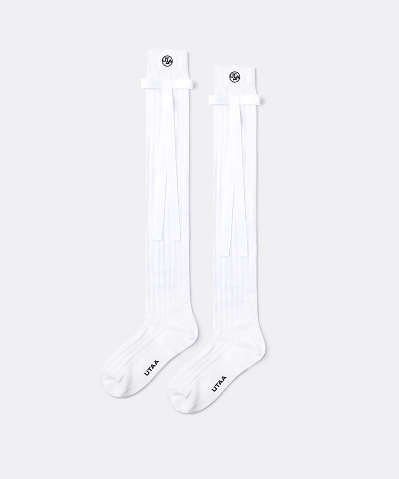 UTAA Women's Ribbon Tie Cotton Knee Socks - White