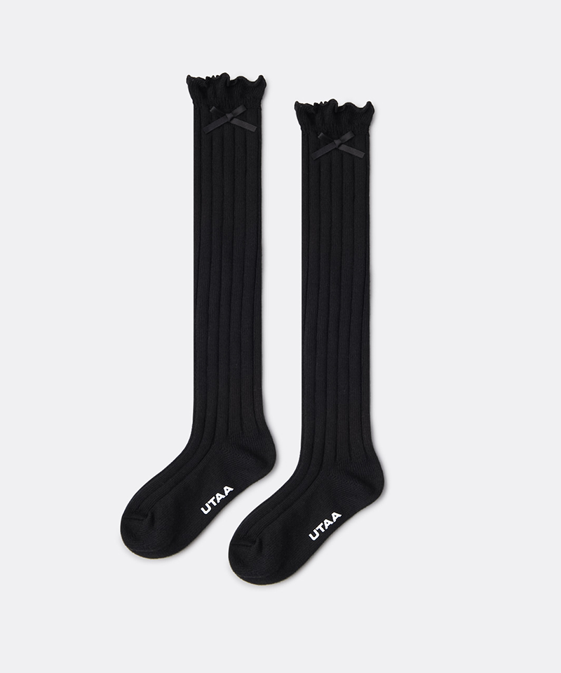 UTAA Women's Laurel Frill Ribbon Knee Socks - Black