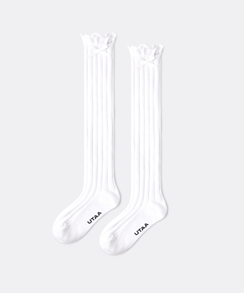 UTAA Women's Laurel Frill Ribbon Knee Socks - White