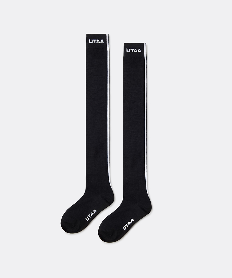 UTAA Women's Muted Shade Color Line Over Knee Socks - Black