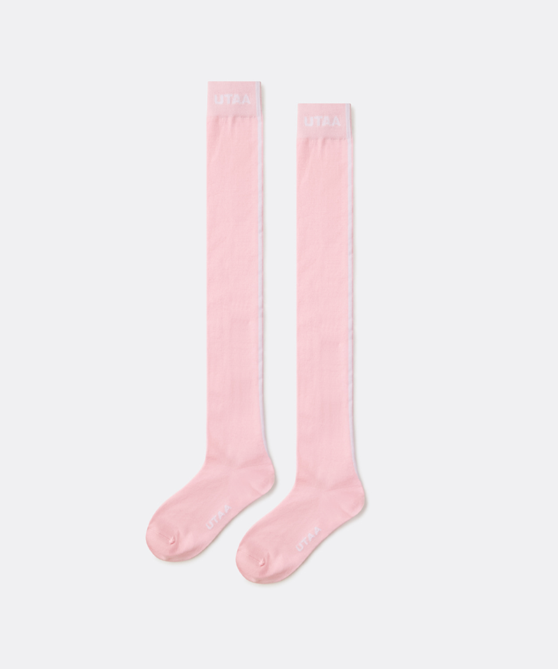 UTAA Women's Muted Shade Color Line Over Knee Socks - Light Pink