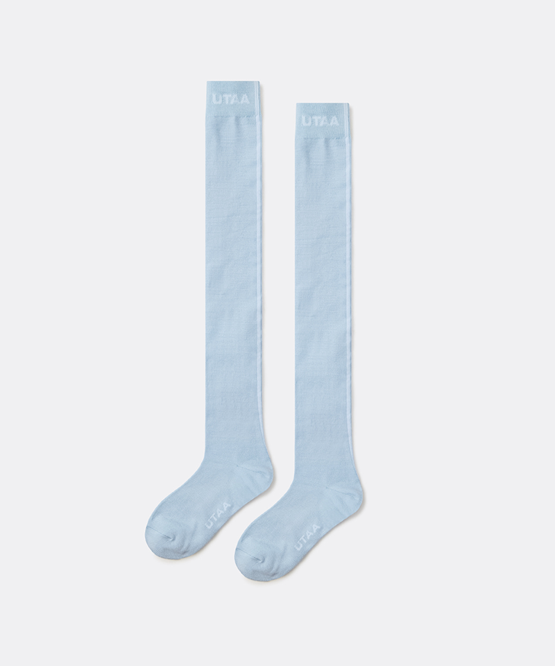 UTAA Women's Muted Shade Color Line Over Knee Socks - Sky Blue