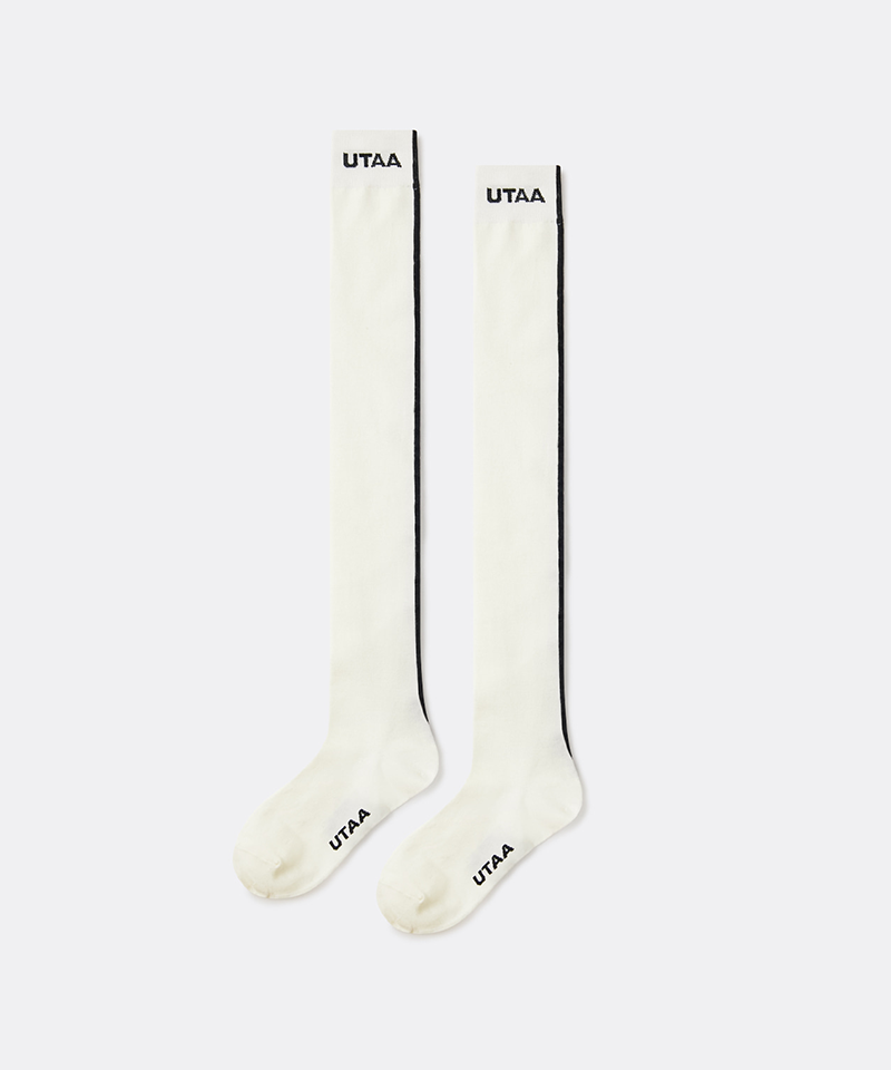 UTAA Women's Muted Shade Color Line Over Knee Socks - White