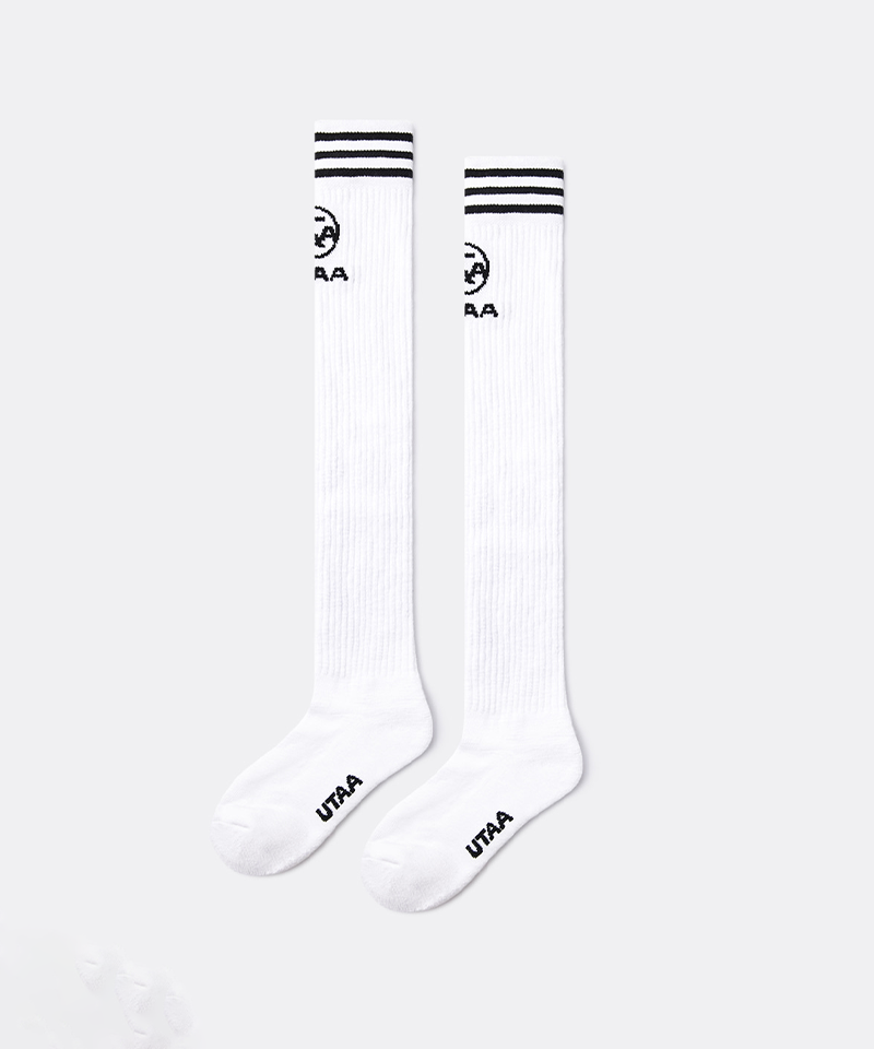 UTAA Women's Tripe Stripe Emblem Knee Socks - White