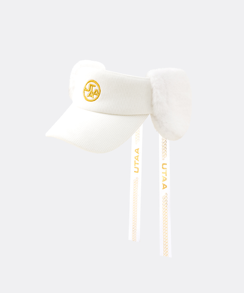 UTAA Women's Royal Symbol Corduroy Fur Visor - White