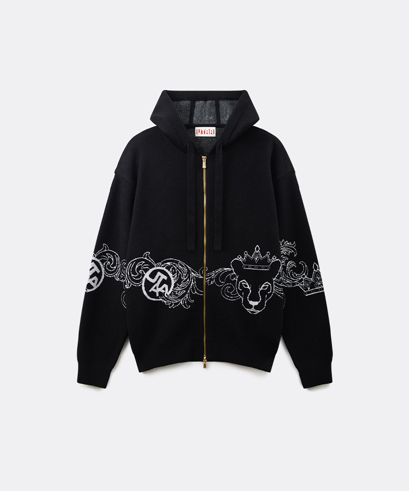 UTAA Men's Kingdom Panther Knit Hood Zip-up - Black