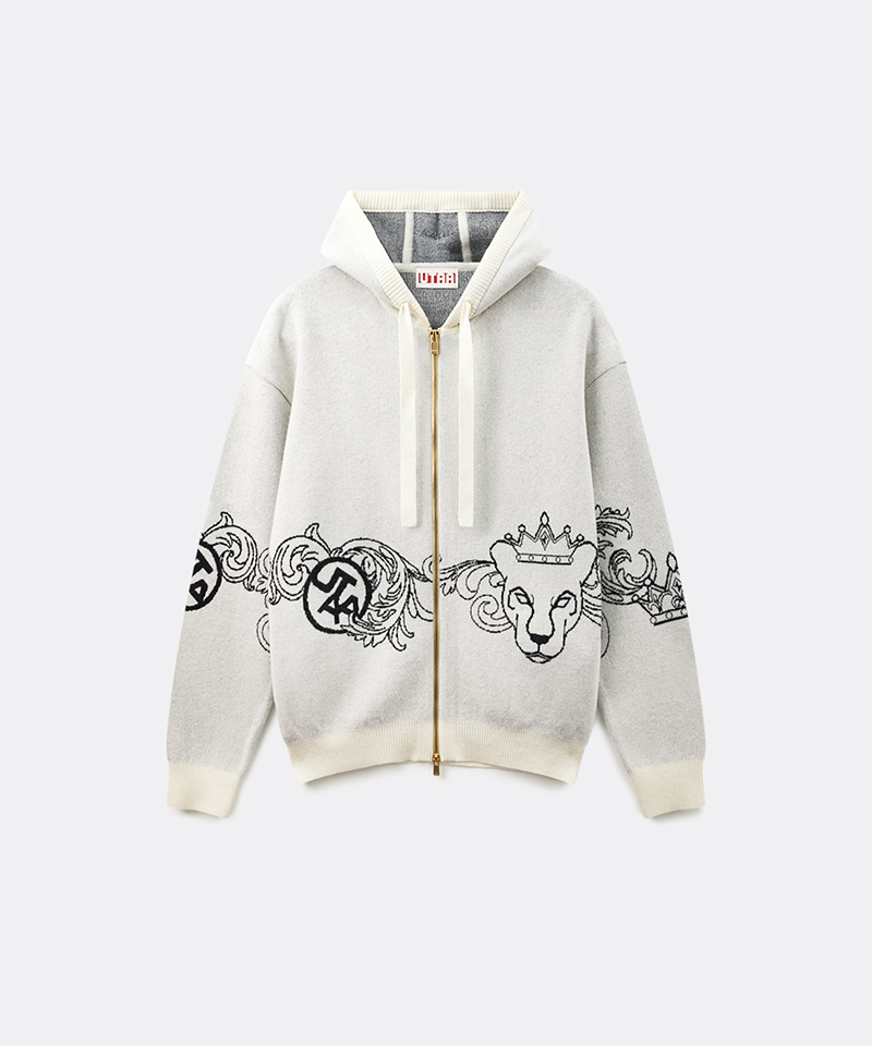 UTAA Men's Kingdom Panther Knit Hood Zip-up - White