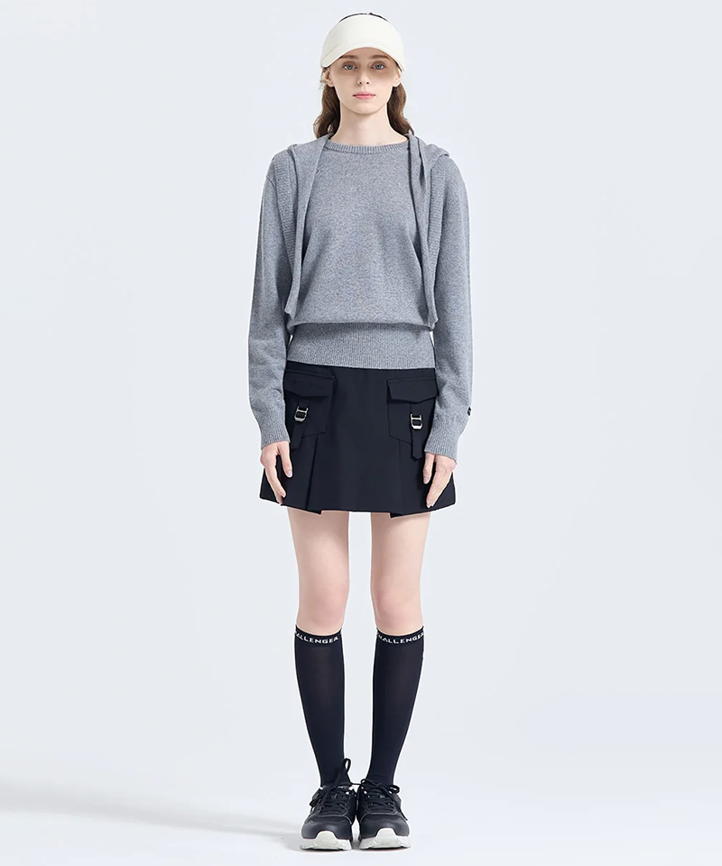 Challenger Women's Cashmere Hooded Shawl Knit Pullover - Gray