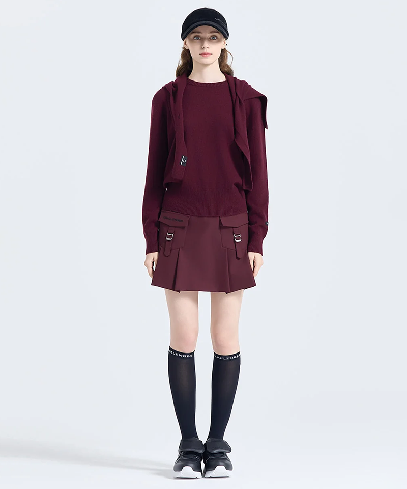 Challenger Women's Cashmere Hooded Shawl Knit Pullover - Wine