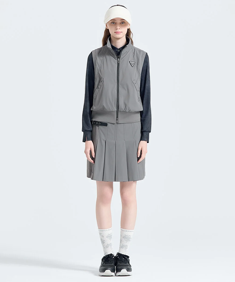 Challenger Women's Shirred Two-Way Zipper High-Neck Vest - Khaki Gray