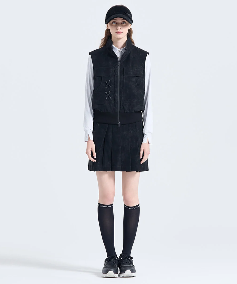 Challenger Women's Suede Pocket Detail High-Neck Vest - Black