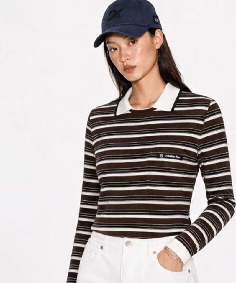 Monday Flow Must Have Collared Top (Stripe) - Dark Brown
