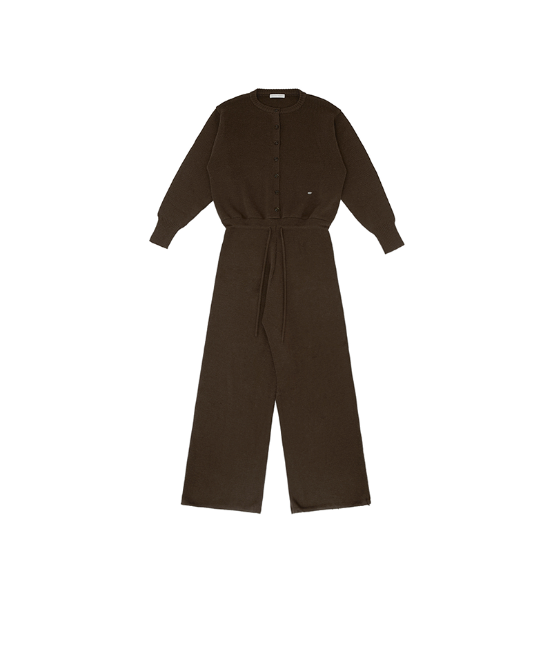 Piv'vee Wool Blend Knit Jumpsuit - Chocolate Brown