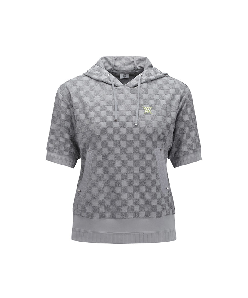 ANEW Golf Women's Terry Check Board Hoodie Short T-Shirt - Gray